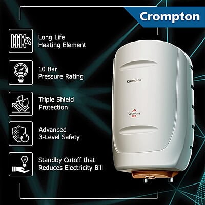Crompton Solarium Neo 10-Litre Storage Water Heater with Installation Pipe Crompton Solarium Neo 10-Litre Storage Water Heater with Installation Pipe