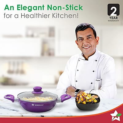 Wonderchef Royal Velvet Non-stick 24cm Kadhai with Lid and Handles 3 mm thick Wonderchef Royal Velvet Non-stick 24cm Kadhai with Lid and Handles 3 mm thick