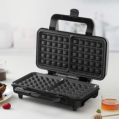 Borosil 1000W Neo Waffle Maker | Non Stick Coating, Square, Anti Skid Rubber Feet, Automatic Temperature Control | 2 Year Warranty, Silver