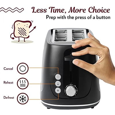 Borosil Krispy Pop-up Toaster, Black, 2-Slice Toaster, 7 Browning Settings, Removable Crumb Tray, 750 W Borosil Krispy Pop-up Toaster, Black, 2-Slice Toaster, 7 Browning Settings, Removable Crumb Tray, 750 W