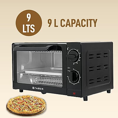 Faber 9L 1000W OTG Bake, Toast, Grill | Upper & Lower SS Heating Auto-Shut Off, Ready Bell Faber 9L 1000W OTG Bake, Toast, Grill | Upper & Lower SS Heating Auto-Shut Off, Ready Bell