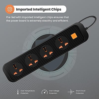 Portronics Power Plate 12 Extension Board with 4 Universal Sockets, 2 Meter Long Cord, 1500 Watt, Fireproof Material Portronics Power Plate 12 Extension Board with 4 Universal Sockets, 2 Meter Long Cord, 1500 Watt, Fireproof Material