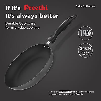 Preethi Dura Collection Non Stick Fry Pan, 24 cm, with Glass Lid, Gas & Induction Compatible Preethi Dura Collection Non Stick Fry Pan, 24 cm, with Glass Lid, Gas & Induction Compatible