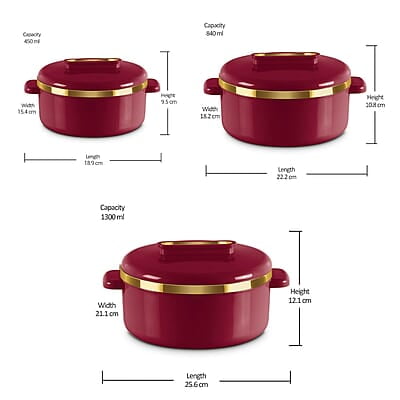 MILTON Curve Inner Stainless Steel Casserole Set of 3 (450 ml, 840 ml, 1300 ml)