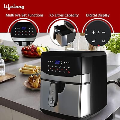 Lifelong Digital Air Fryer LLHFD722, 7.5 Litre XL LED Touch Screen, 12 Preset Cooking Modes, 1400 W Lifelong Digital Air Fryer LLHFD722, 7.5 Litre XL LED Touch Screen, 12 Preset Cooking Modes, 1400 W