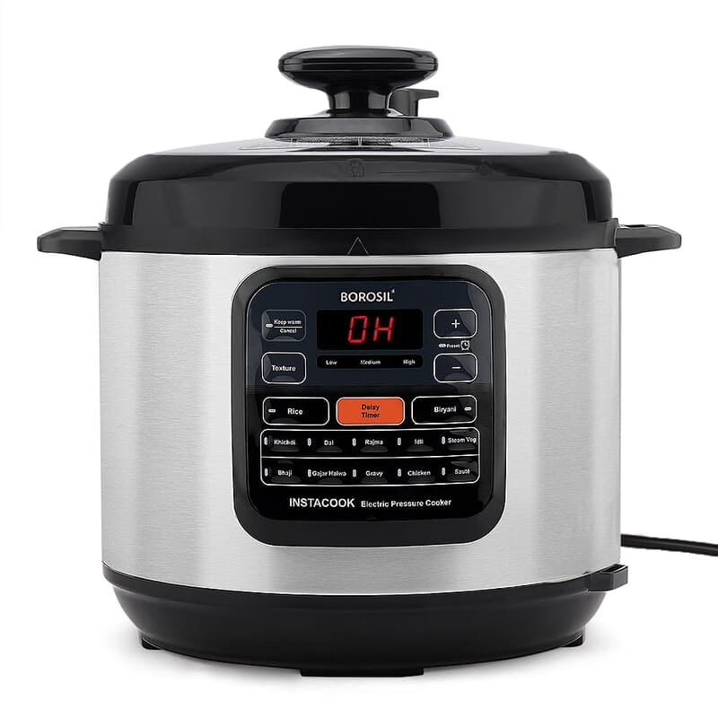 Borosil Instacook 6 L Electric Stainless Steel Pressure Cooker | 12 Digitized Indian Cooking Programs | 15 Hour Delay Timer | One Touch Instat Cooking | Idli Maker, Rice Cooker | 2 Year Warranty Borosil Instacook 6 L Electric Stainless Steel Pressure Cooker | 12 Digitized Indian Cooking Programs | 15 Hour Delay Timer | One Touch Instat Cooking | Idli Maker, Rice Cooker | 2 Year Warranty