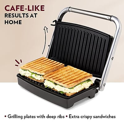 Borosil Jumbo Grill Sandwich Maker, 1500W, Non-Stick Grilling Plate, 180ᶿ Open Flexibility, Make 4 Sandwiches
