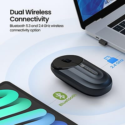Portronics Toad 6 Bluetooth Wireless Mouse with 2.4 GHz USB Receiver, Multi-Device Pairing, Built in Battery, 1200 DPI Sensor