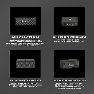 Marshall Emberton 1005944 20W Bluetooth, Wireless Bookshelf Speaker - Forest