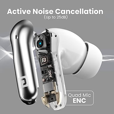Portronics Harmonics Twins 28 ANC TWS in Ear Earbuds with Smart Touch Control, 50 Hours Playback, Quad Mic ENC Portronics Harmonics Twins 28 ANC TWS in Ear Earbuds with Smart Touch Control, 50 Hours Playback, Quad Mic ENC