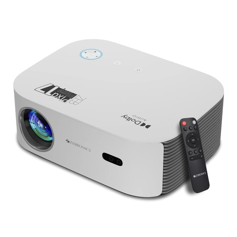 ZEBRONICS PIXAPLAY 17, Smart LED Projector, 6000 Lumens, 4K Support, Dolby Audio, 224 Inch Screen Size, HDMI, USB, WiFi, 1080p Native, APP Support, Miracast, Auto Keystone, Auto Focus ZEBRONICS PIXAPLAY 17, Smart LED Projector, 6000 Lumens, 4K Support, Dolby Audio, 224 Inch Screen Size, HDMI, USB, WiFi, 1080p Native, APP Support, Miracast, Auto Keystone, Auto Focus