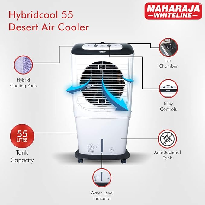 Maharaja White line Plastic Hybridcool 55-Litre Air Cooler with Remote, 55 Liters, Maharaja White line Plastic Hybridcool 55-Litre Air Cooler with Remote, 55 Liters,