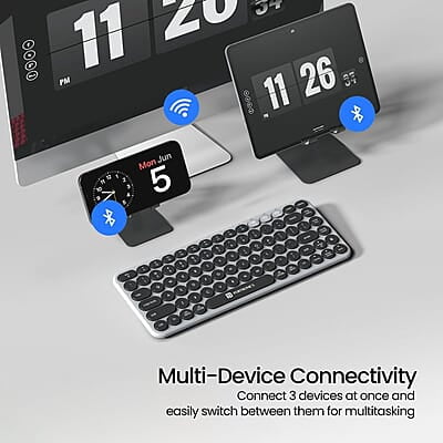 Portronics Bubble 2.0 Wireless Keyboard with Bluetooth + 2.4 GHz Receiver, Connect 3 Devices, Compact TKL Size, 10m Working Range