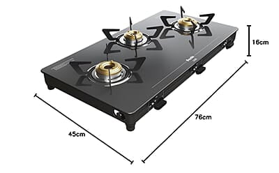 Preethi Luxe 3 Burner Glass Top Gas Stove With Driptray Less Infinity Design Preethi Luxe 3 Burner Glass Top Gas Stove With Driptray Less Infinity Design