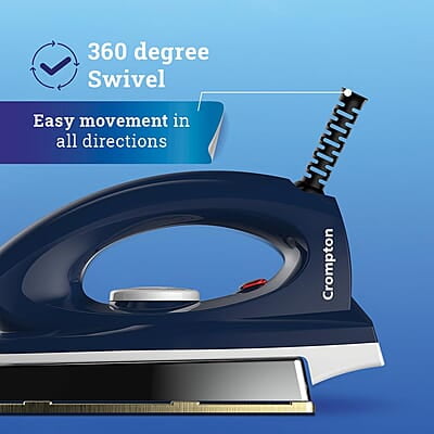 Crompton Greaves Rhino Plus 1250 Watt Blue Heavy weight Dry Iron with Golden American Heritage Coating Crompton Greaves Rhino Plus 1250 Watt Blue Heavy weight Dry Iron with Golden American Heritage Coating