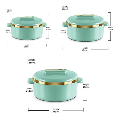 MILTON Curve Inner Stainless Steel Casserole Set of 3 (840 ml, 1300 ml, 1880 ml) MILTON Curve Inner Stainless Steel Casserole Set of 3 (840 ml, 1300 ml, 1880 ml)