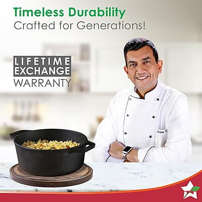 Wonderchef Forza 25 cm Cast-Iron Casserole with Lid Pre-Seasoned Cookware 4.7 L
