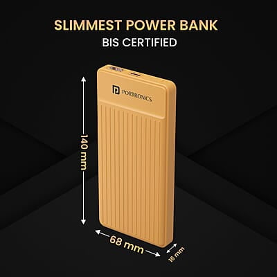 Portronics Luxcell B 10K 10000 mAh 22.5W Fast Charging Power Bank, Ultra Slim Power Bank with Mach USB-A Output, Type C PD Output Portronics Luxcell B 10K 10000 mAh 22.5W Fast Charging Power Bank, Ultra Slim Power Bank with Mach USB-A Output, Type C PD Output