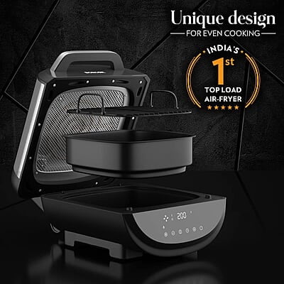 Borosil Bestdigi Air-Fryer, Top Load Air Fryer, Large Capacity, 8 Pre-Set Menus, 8 In 1 Functionality, 6.1 L, 1700 Watt, 6.1 liter, Black