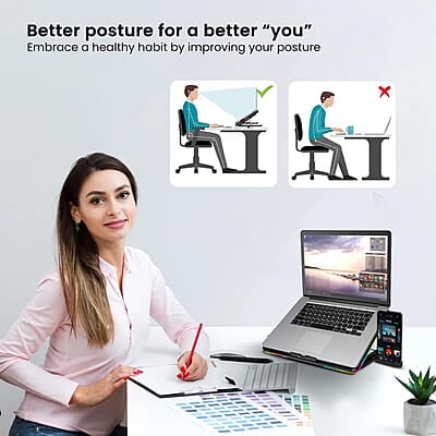 Portronics My Buddy Air Cooling Pad Laptop Stand with 6 Cooling Fans, RGB Lights, 7 Adjustable Heights, Mobile Stand
