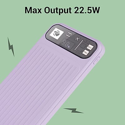 ZEBRONICS MB10000S13 Power Bank, 10000 mAh, Rapid Charge, 22.5W Output, Dual USB Output, PD 3.0 Type C, Built in Protections, Percentage Indicator, Made in India