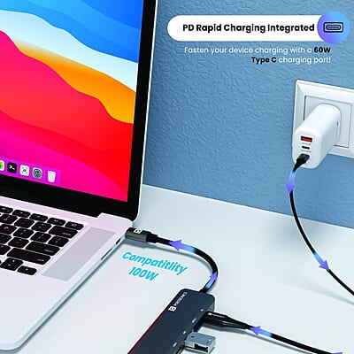 Portronics Mport 52 USB C Hub (7-in-1), Multiport Adapter with 4K HDMI, 60 W PD Charging, USB 3.0/2.0 & USB Type-C Data Ports at up to 10 Gbps, microSD & SD Card Reader for Laptops Portronics Mport 52 USB C Hub (7-in-1), Multiport Adapter with 4K HDMI, 60 W PD Charging, USB 3.0/2.0 & USB Type-C Data Ports at up to 10 Gbps, microSD & SD Card Reader for Laptops