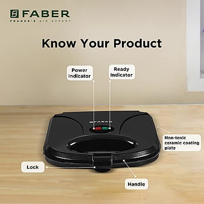 Faber 750W Sandwich Grill Toaster Grill, Toast & Heat 2 Slice Slots