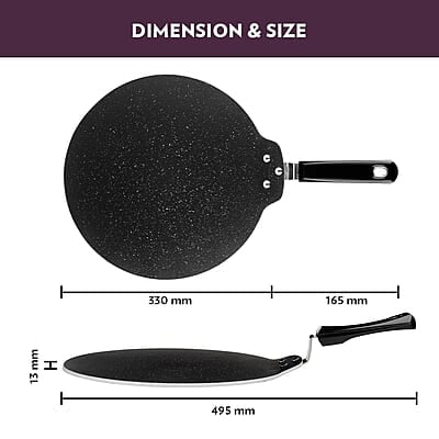 Borosil Granito Non-Stick Dosa Tawa, Induction Friendly, Granite Finish, PFOA-Free, 31 cm Diameter, Black Borosil Granito Non-Stick Dosa Tawa, Induction Friendly, Granite Finish, PFOA-Free, 31 cm Diameter, Black
