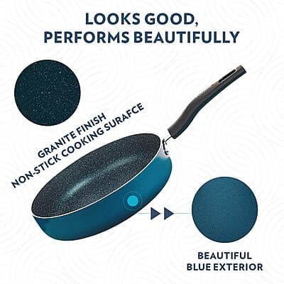 Borosil ProChef Non-Stick Deep Pan with Lid 26 cm | Gas Stove Compatible, Thick Uniform Body for Even Heating | PFOA Free, Blue Exterior, Stir Frying Pan for Eggs, Cutlets, 1 Year Warranty