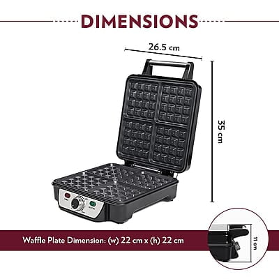 Borosil Jumbo Waffle Maker, 1100W, Non-Stick Grilling Plate, 4 Jumbo Bread Slices