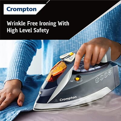 Crompton FabriAutoTech 2200 Watt Steam Iron Feather Touch Digital LED Fabric Temperature Control 3 Ways Auto Shut-off Scratch Resistant Ceramic Coating 400 Ml water Tank Crompton FabriAutoTech 2200 Watt Steam Iron Feather Touch Digital LED Fabric Temperature Control 3 Ways Auto Shut-off Scratch Resistant Ceramic Coating 400 Ml water Tank