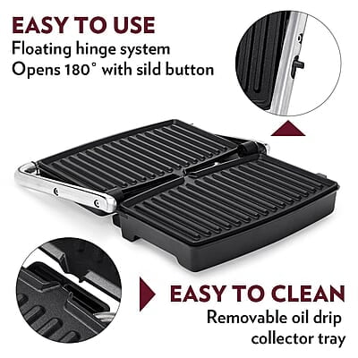 Borosil Jumbo Grill Sandwich Maker, 1500W, Non-Stick Grilling Plate, 180ᶿ Open Flexibility, Make 4 Sandwiches