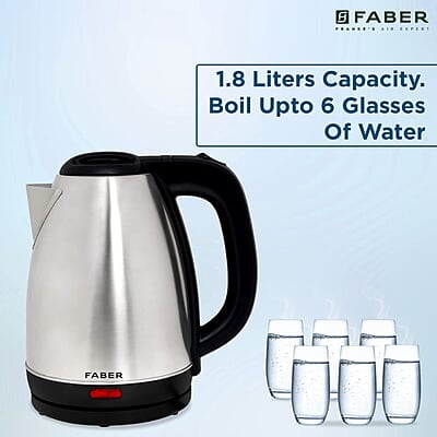 Faber Electric Kettle with Stainless Steel Body, FK 1.8 litres boiler for Water, SS Faber Electric Kettle with Stainless Steel Body, FK 1.8 litres boiler for Water, SS