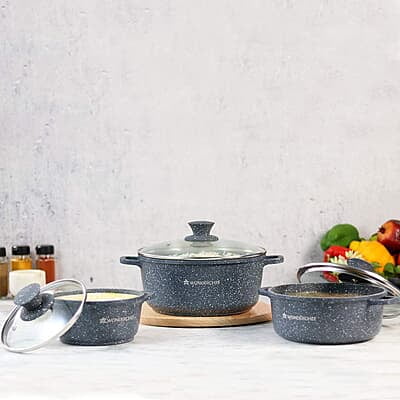Wonderchef Granite Die Cast Non-Stick 6-Piece Casserole Set with Lids Gray Wonderchef Granite Die Cast Non-Stick 6-Piece Casserole Set with Lids Gray