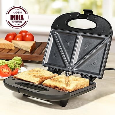 Borosil Klassy 800 Watt Sandwich Maker, 2 Slice Sandwich Maker, Non-stick Nontoxic plates opens 90°, BPA & PTFE Free