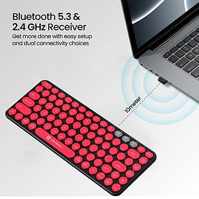Portronics Bubble 2.0 Wireless Keyboard with Bluetooth + 2.4 GHz Receiver, Connect 3 Devices, Compact TKL Size, 10m Working Range