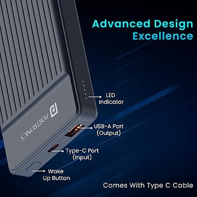 Portronics Luxcell B12 10,000mAh Ultra Slim Power Bank 12W Output USB-A Output Port & Type C Input Port Portronics Luxcell B12 10,000mAh Ultra Slim Power Bank 12W Output USB-A Output Port & Type C Input Port