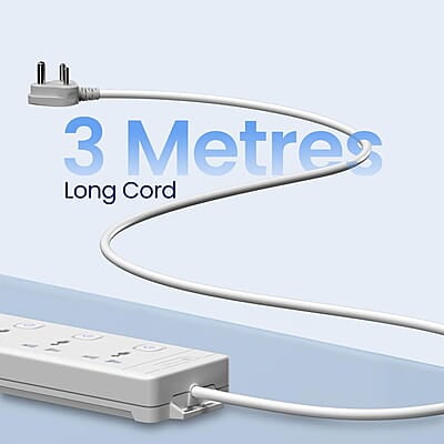 Portronics Power Plate 18 Extension Board with 3 Universal Power Sockets, 1500 Watts, 3 Meter Long Heavy-Duty Cord