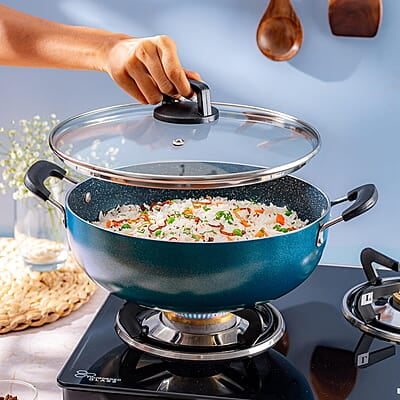 Borosil ProChef Non-Stick Aluminum Kadhai with Lid 26 cm | Gas Stove Compatible, Thick Uniform Body for Even Heating, Dishwasher Safe | 5 Layer Nonstick Coating, PFOA Free | 1 Year Warranty | Blue Borosil ProChef Non-Stick Aluminum Kadhai with Lid 26 cm | Gas Stove Compatible, Thick Uniform Body for Even Heating, Dishwasher Safe | 5 Layer Nonstick Coating, PFOA Free | 1 Year Warranty | Blue