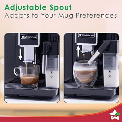 Wonderchef Regenta Fully Automatic Coffee Machine For brewing Americano, Cappuccino, Latte, Macchiato, Flat White, Espresso Wonderchef Regenta Fully Automatic Coffee Machine For brewing Americano, Cappuccino, Latte, Macchiato, Flat White, Espresso