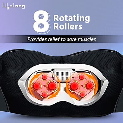 Lifelong LLM495 Neck Massager with Electric Heat Therapy Neck, Shoulder and Back Massager for pain and stress relief