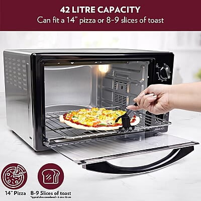 Borosil Prima 42 L Oven Toaster & Grill, Motorised Rotisserie & Convection Heating, 6 Heating Modes, Silver Top & Chrome Front Borosil Prima 42 L Oven Toaster & Grill, Motorised Rotisserie & Convection Heating, 6 Heating Modes, Silver Top & Chrome Front