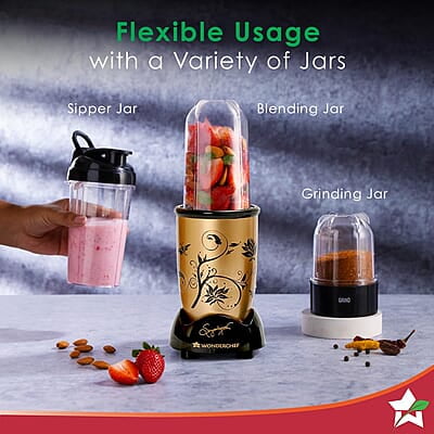Wonderchef Nutri-blend Mixer Grinder Blender Champagne 500W 22000 RPM 3 Unbreakable Jars Wonderchef Nutri-blend Mixer Grinder Blender Champagne 500W 22000 RPM 3 Unbreakable Jars