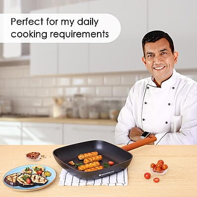 Wonderchef Caesar Forged Virgin Aluminium Grill Pan, 24cm, Black, Greblon C3 Non-stick Coating