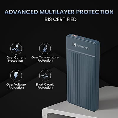 Portronics Luxcell B 10K 10000 mAh 22.5W Fast Charging Power Bank, Ultra Slim Power Bank with Mach USB-A Output, Type C PD Output Portronics Luxcell B 10K 10000 mAh 22.5W Fast Charging Power Bank, Ultra Slim Power Bank with Mach USB-A Output, Type C PD Output