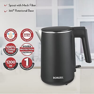 Borosil Cooltouch Electric Kettle, Stainless Steel Inner Body, Boil Water For Tea, Coffee, Soup, 1 L, Borosil Cooltouch Electric Kettle, Stainless Steel Inner Body, Boil Water For Tea, Coffee, Soup, 1 L,