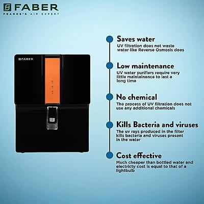 Faber CUV 8000 Water Purifier UV+UF+Cu Guard 7L Tank, 7 Stage Filtration, Pre & Post Carbon Faber CUV 8000 Water Purifier UV+UF+Cu Guard 7L Tank, 7 Stage Filtration, Pre & Post Carbon