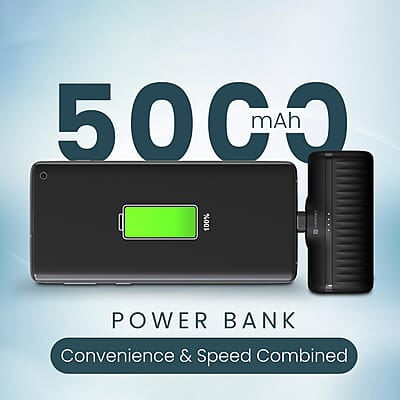 Portronics Power Pebble 5000mAh 20W Fast Charging Powerbank, in-Built Foldable Type C