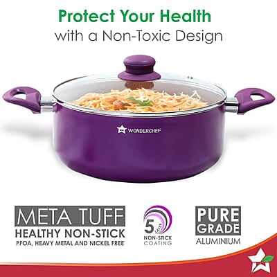Wonderchef Royal Velvet 24cm Casserole with Glass Lid Virgin Aluminium 3 mm thick 4.5 litres Wonderchef Royal Velvet 24cm Casserole with Glass Lid Virgin Aluminium 3 mm thick 4.5 litres