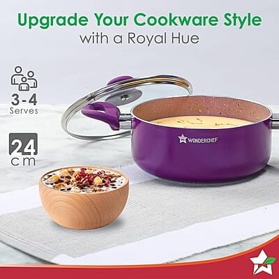 Wonderchef Royal Velvet 24cm Casserole with Glass Lid Virgin Aluminium 3 mm thick 4.5 litres Wonderchef Royal Velvet 24cm Casserole with Glass Lid Virgin Aluminium 3 mm thick 4.5 litres